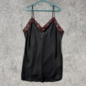 VTG 90s UndercoverWear Slip Dress Chemise 1X Plus Black Red Lace Gothic Coquette